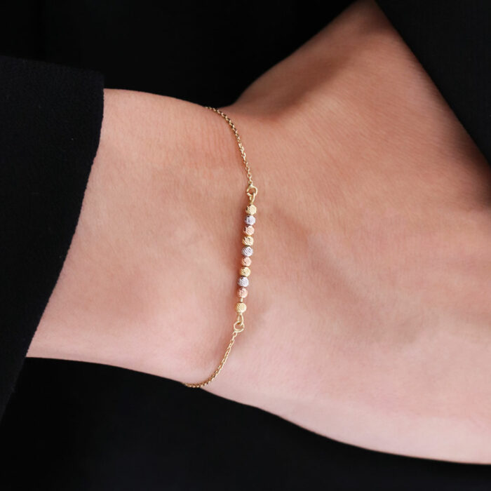 tri colour gold beads bracelet