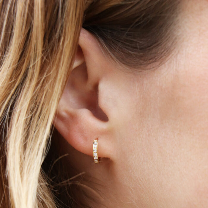 gold diamond small hoop earrings