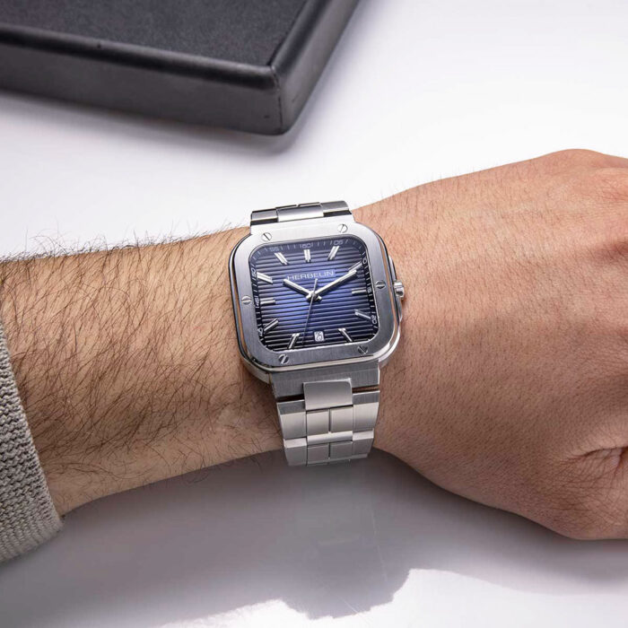 square blue dial watch