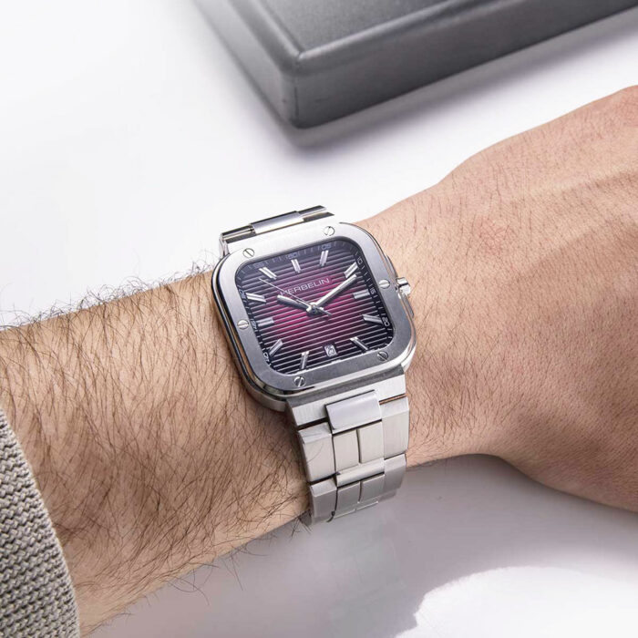 square red dial watch
