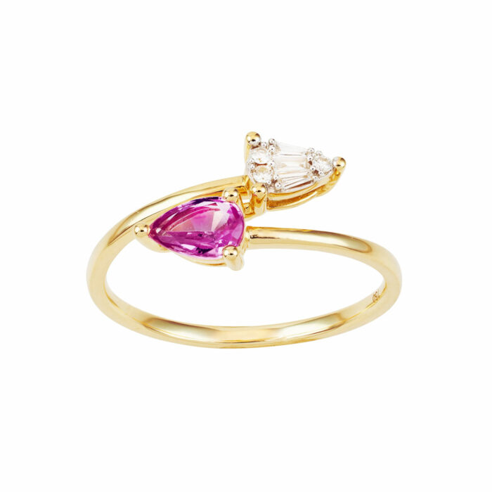 Toi + Moi Ring - Pink Sapphire Gold