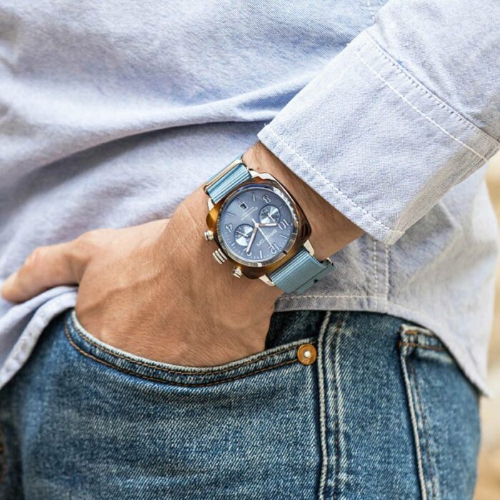 Briston Clubmaster Gold Ice Blue Watch - Image 5