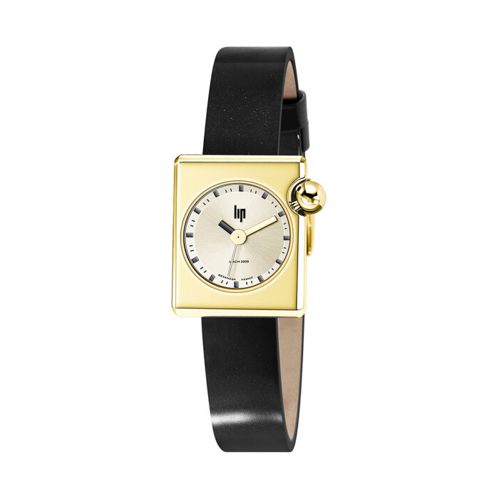 Lip Mach 2000 Mini Square Black Gold Watch 671178