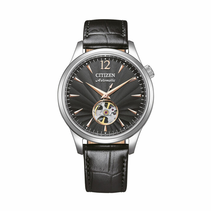 Citizen Platform Open Heart Black Leather Watch NH9131-14E